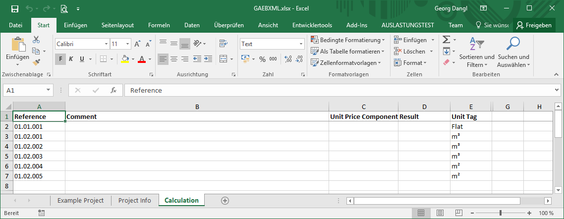 GAEB in Excel - Calculation Worksheet